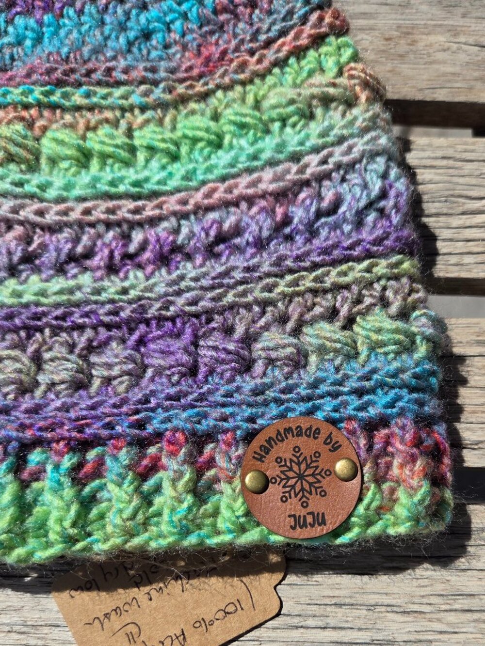 Artisan Handmade Crochet "Sea Glass" Cozy Boho Beanie Hat - Picture 5 of 6